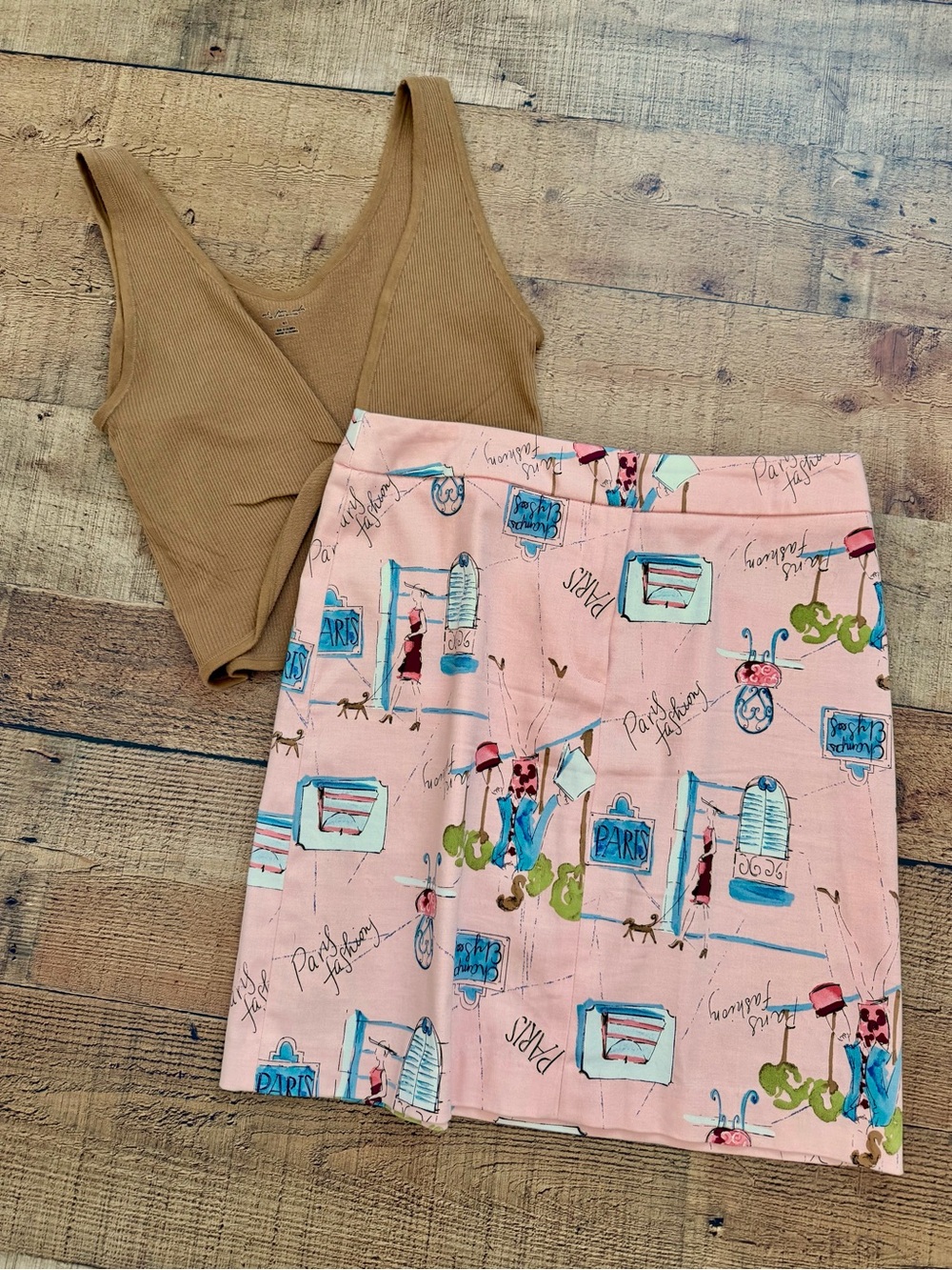 Willi Smith Pink Paris Print Mini Skirt
